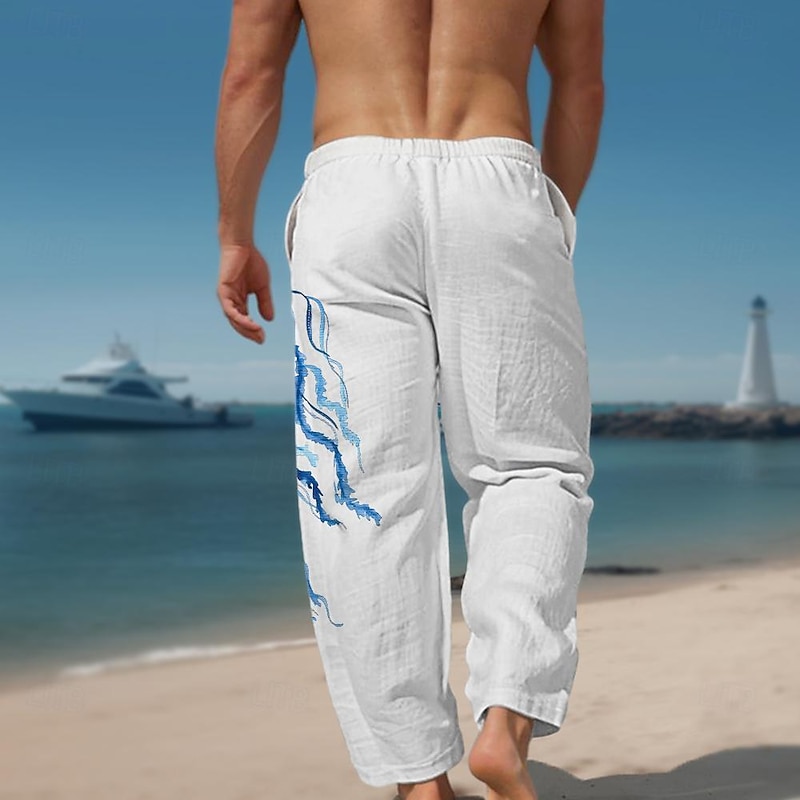Jellyfish Marine Life Men's Resort 3D Printed Casual Pants Trousers Elastic Waist Drawstring Loose Fit Straight-Leg Summer Beach Pants S TO 3XL2