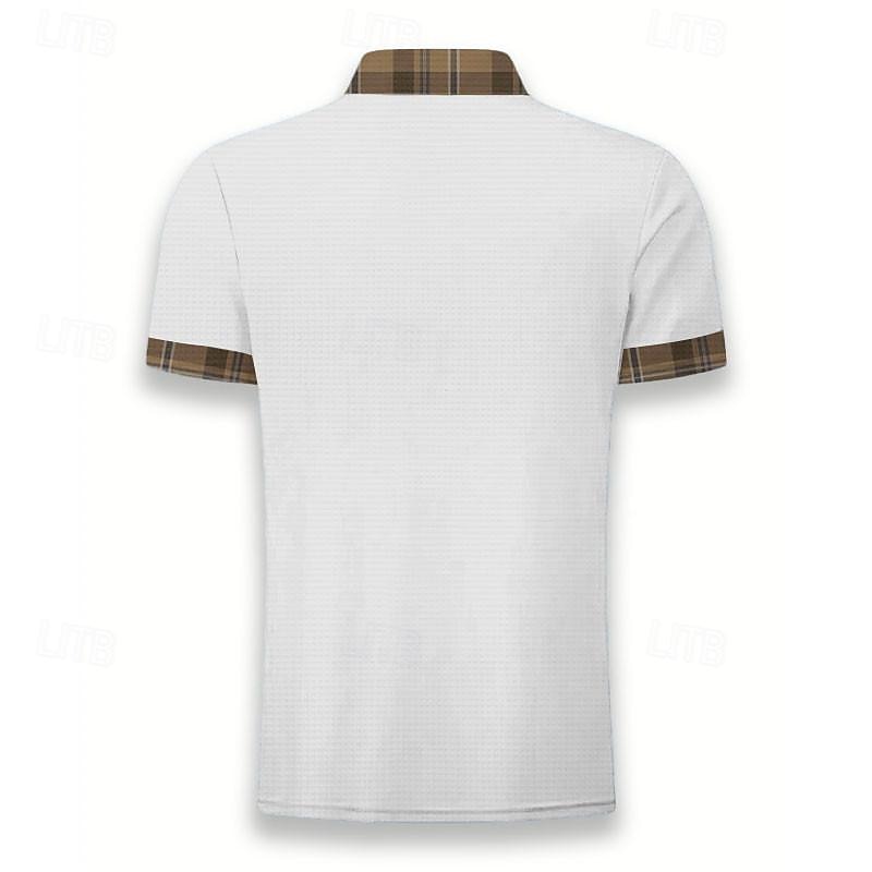 Kentucky Derby Men's Plaid / Check Waffle Polo Shirts Polo Shirts Short Sleeve Polo Shirts Turndown Business Casual Street Wear to work Daily Wear 3D Print Summer Black White Navy Blue2