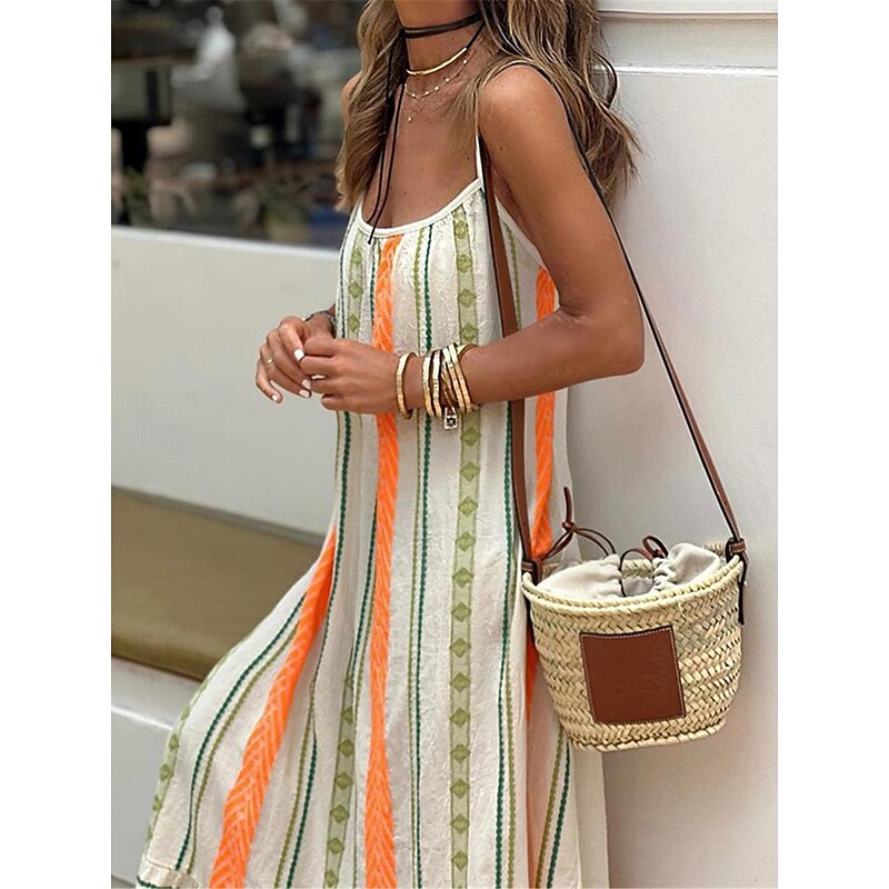 Women's Casual Dress Stripe Backless Print Strap Long Dress Maxi Dress Bohemia Vacation Sleeveless Summer3