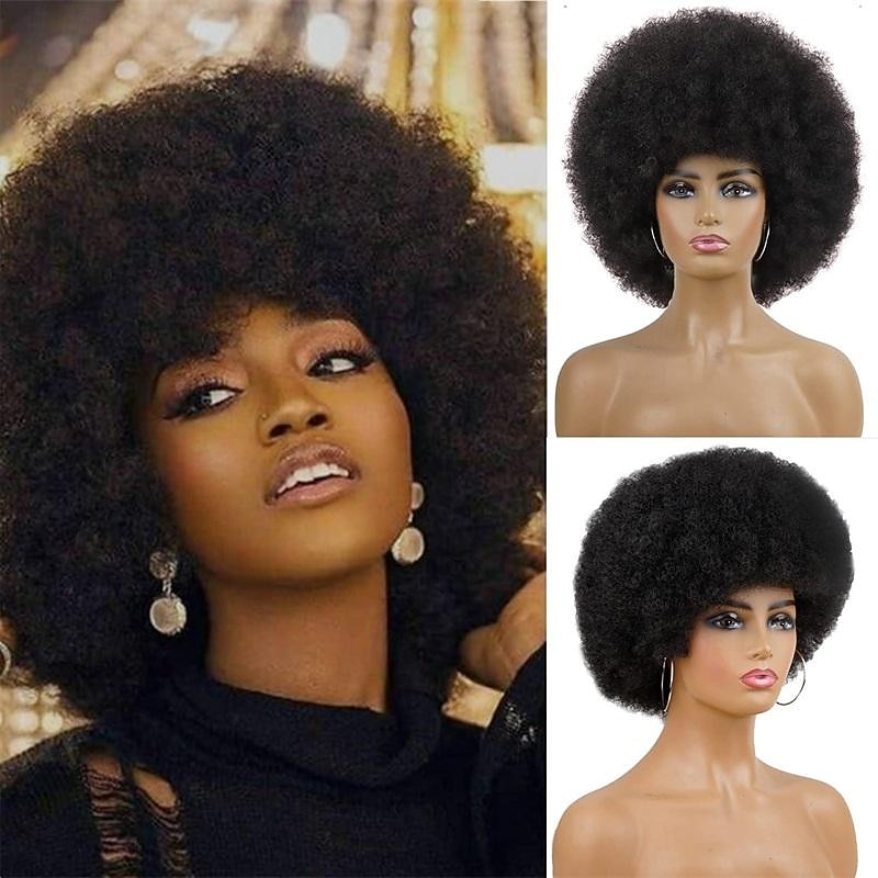 Afro Wigs for Black Women 70s Short Black Afro Wig Disco Afro Puffy Wigs for Women Kinky Curly Wig 10 Inch Natural Looking Synthetic Wig Daily Party Cosplay Halloween Wigs2