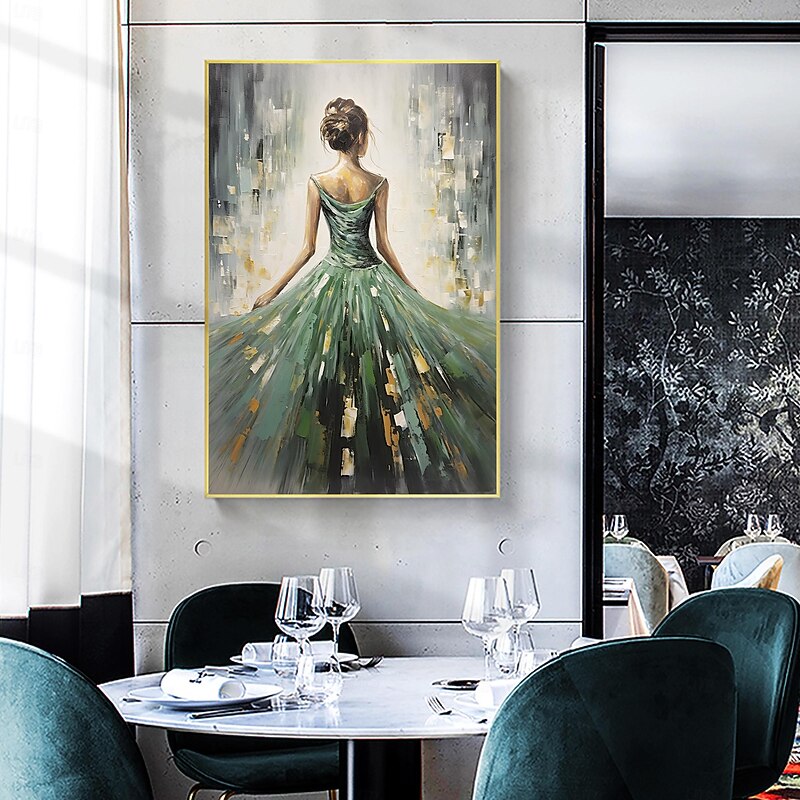 Handmade Original Dancing Girl Oil Painting On Canvas Wall Art Decor Abstract Art Green Painting for Home Decor With Stretched Frame/Without Inner Frame Painting3