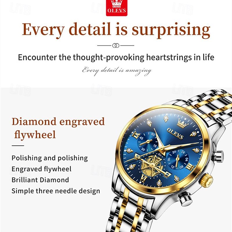 OLEVS Women Quartz Watch Sports Business Wristwatch Luminous Waterproof World Time Decoration Stainless Steel Strap Watch