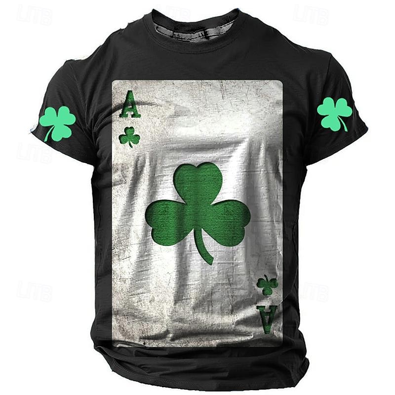St. Patrick Men's Graphic Shamrock Poker Lucky Irish T Shirt T shirt Tee Short Sleeve T shirt 3D Print Crew Neck Shirt Daily Designer Retro Vintage Sports Outdoor Holiday Going out Black Blue Green4