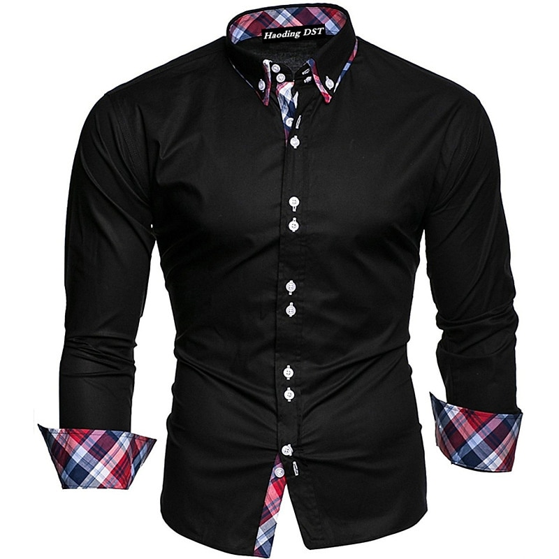 Men's Dress Shirt Button Up Shirt Black White Wine Long Sleeve Color Block Button Down Collar Spring &  Fall Wedding Daily Clothing Apparel Collared Shirts