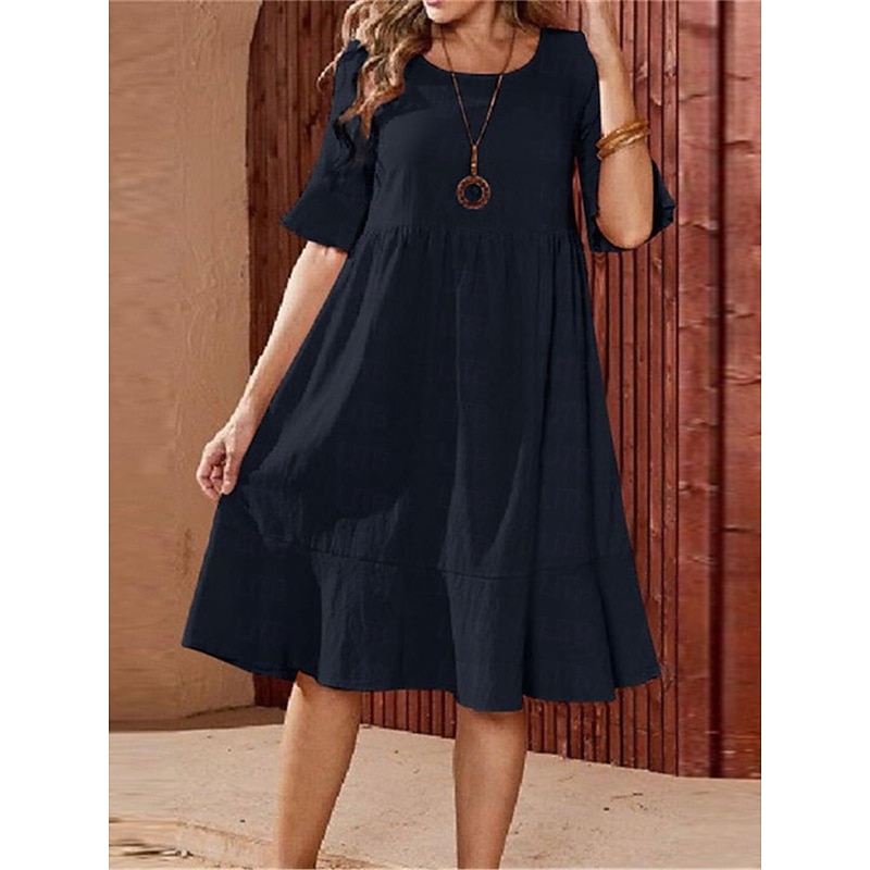 Women's ArmyGreen Pink Navy Blue Summer Spring Midi Dress Cotton Linen Dresses Casual Dress Cotton Summer Dress Basic Modern Daily Weekend Loose Fit Plain Crew Neck4