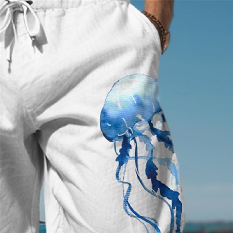 Jellyfish Marine Life Men's Resort 3D Printed Casual Pants Trousers Elastic Waist Drawstring Loose Fit Straight-Leg Summer Beach Pants S TO 3XL3