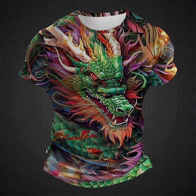 Men's Graphic Animal Dragon T Shirt Short Sleeve T shirt 3D Print Crew Neck Shirt Designer Casual Subculture Sports Outdoor Holiday Going out Light Green Red Burgundy Spring & Summer Clothing Apparel
