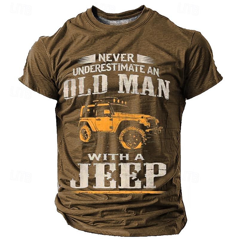 Car Old Man Men's Casual Street Style 3D Print T shirt Tee Sports Outdoor Holiday Going out T shirt Black Blue Brown Short Sleeve Crew Neck Shirt Spring & Summer Clothing Apparel S M L XL 2XL4