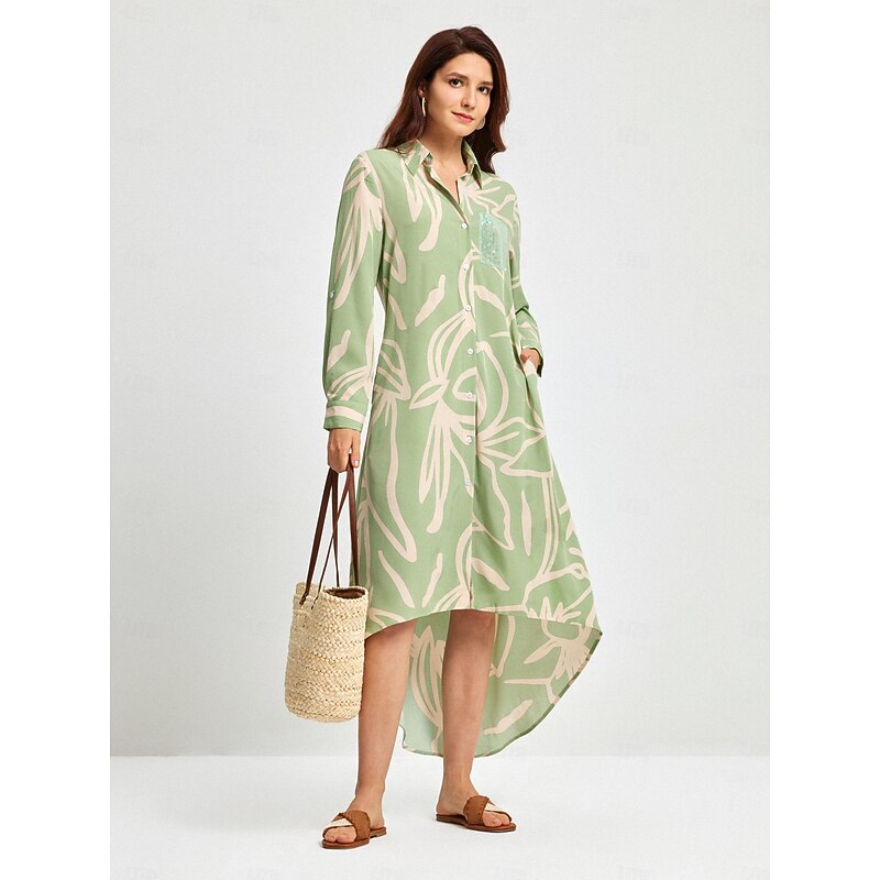 Simple Floral Sequin Shirt Dress - Main Image