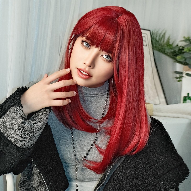 26 Inch Synthetic Wig Women's Wig Gradient Color with Red Long Straight Hair With Bangs Fashion Daily Party Cosplay3