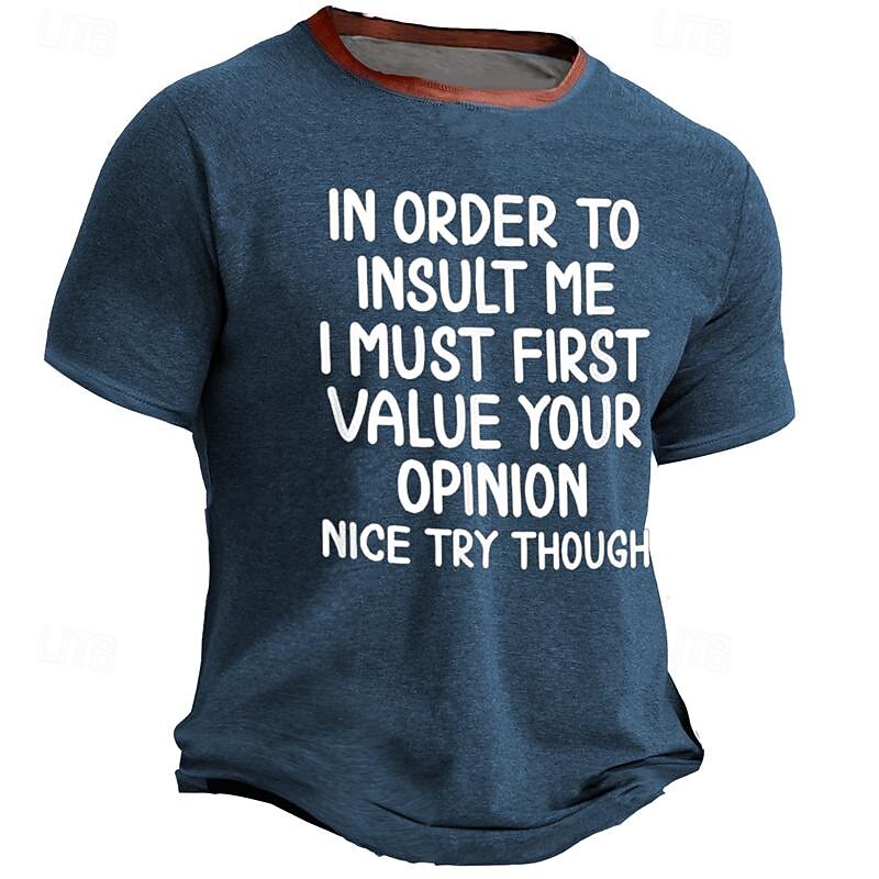 Men's Graphic Letter T Shirt Short Sleeve T shirt 3D Print Crew Neck Shirt Daily Designer Casual Sports Outdoor Holiday Going out Navy Blue Army Green Dark Blue Spring & Summer Clothing Apparel S M L