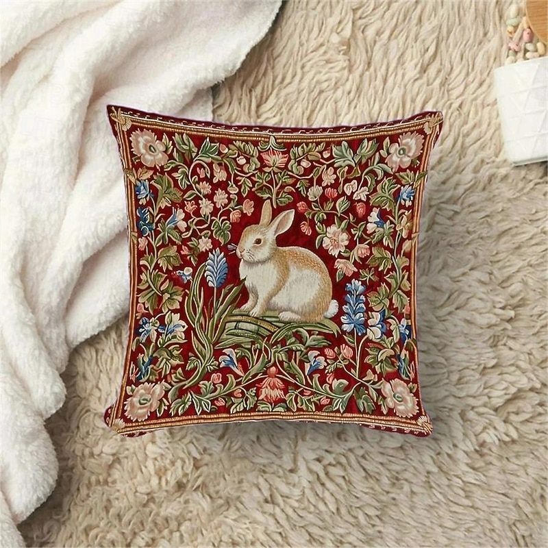 1 pcs Velvet Pillow Cover, Floral Animal Rustic Casual Square Zipper Traditional Classic2