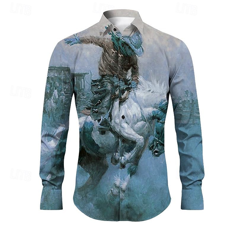 Kentucky Derby Men's Cowboy Shirt Western Shirt Cowboy Shirt Long Sleeve Vintage Western Style Outdoor Street Casual Daily Fall & Winter Turndown Buttons Print Blue Purple Brown Green3