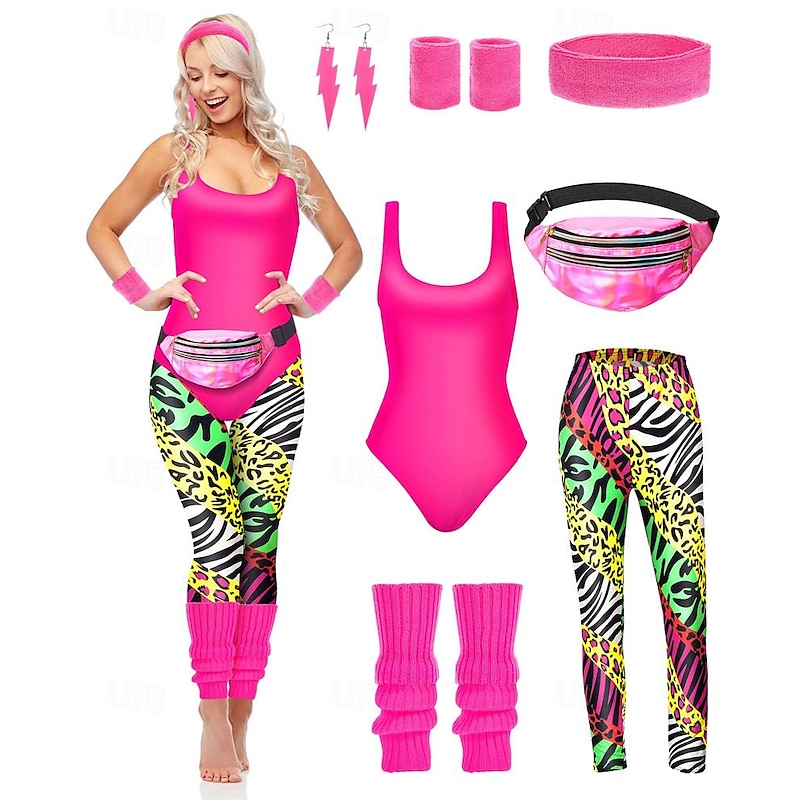 Retro Vintage Hot Pink Outfits Fancy Dress Women's Carnival Costume Halloween Carnival Masquerade Party / Evening Bachelorette Party Pride Parade Adults' Leotard / Onesie Pants Leg Warmers