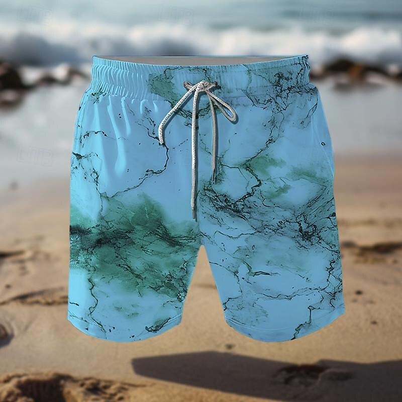 Men's Texture Crack Swim Trunks Swim Shorts Board Shorts Mid Waist Vacation Hawaiian Holiday Vacation Holiday Beach Drawstring with Mesh lining Elastic Waist Designer Clothing Apparel4