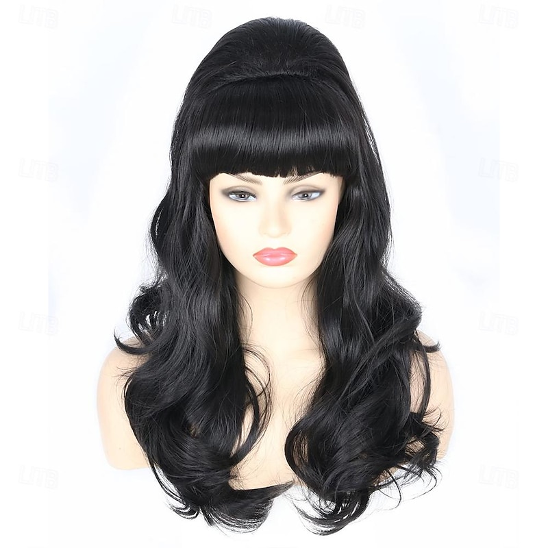 Women Wigs Black Beehive Wigs Bouffant Wig Long Wavy Carnival 60s 70s Costume Party Wig Halloween Wigs