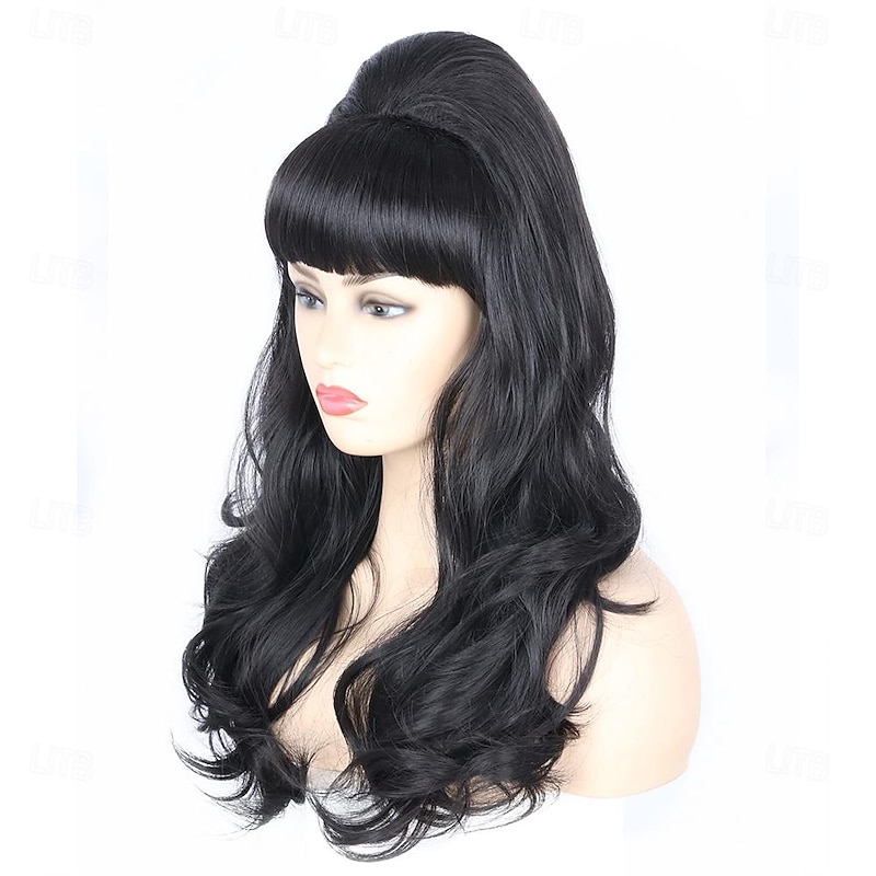 Women Wigs Black Beehive Wigs Bouffant Wig Long Wavy Carnival 60s 70s Costume Party Wig Halloween Wigs2