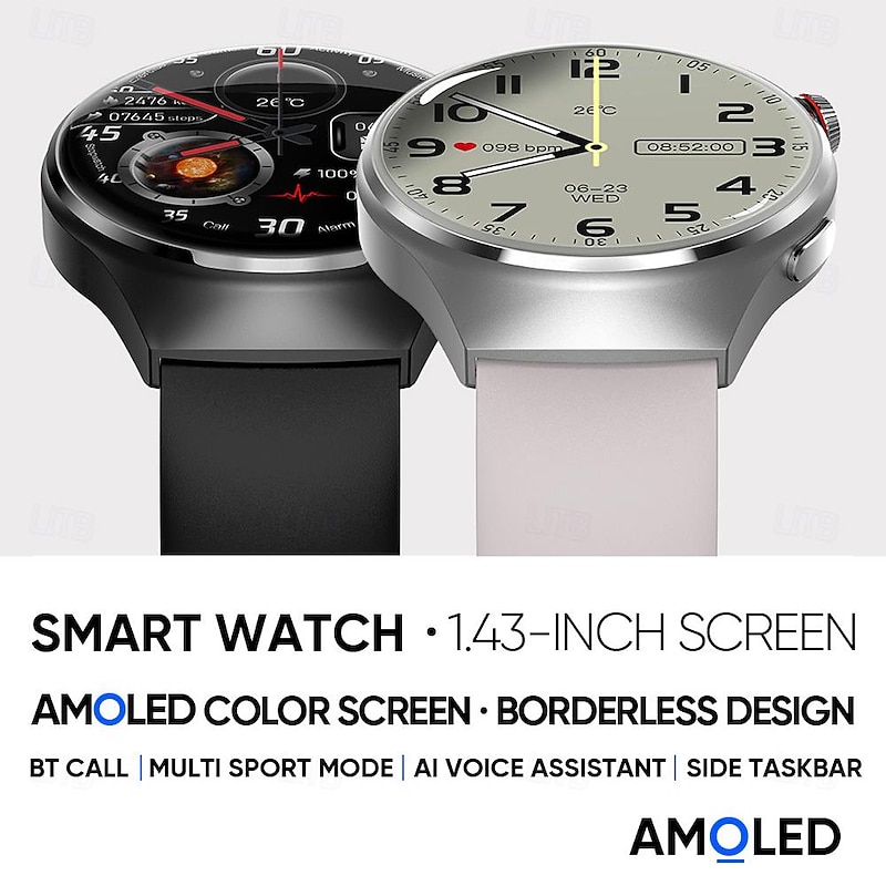 696 MT26 Smart Watch 1.43 inch Smartwatch Fitness Running Watch Bluetooth ECG+PPG Pedometer Call Reminder Compatible with Android iOS Women Men Hands-Free Calls Message Reminder IP 67 47mm Watch Case3