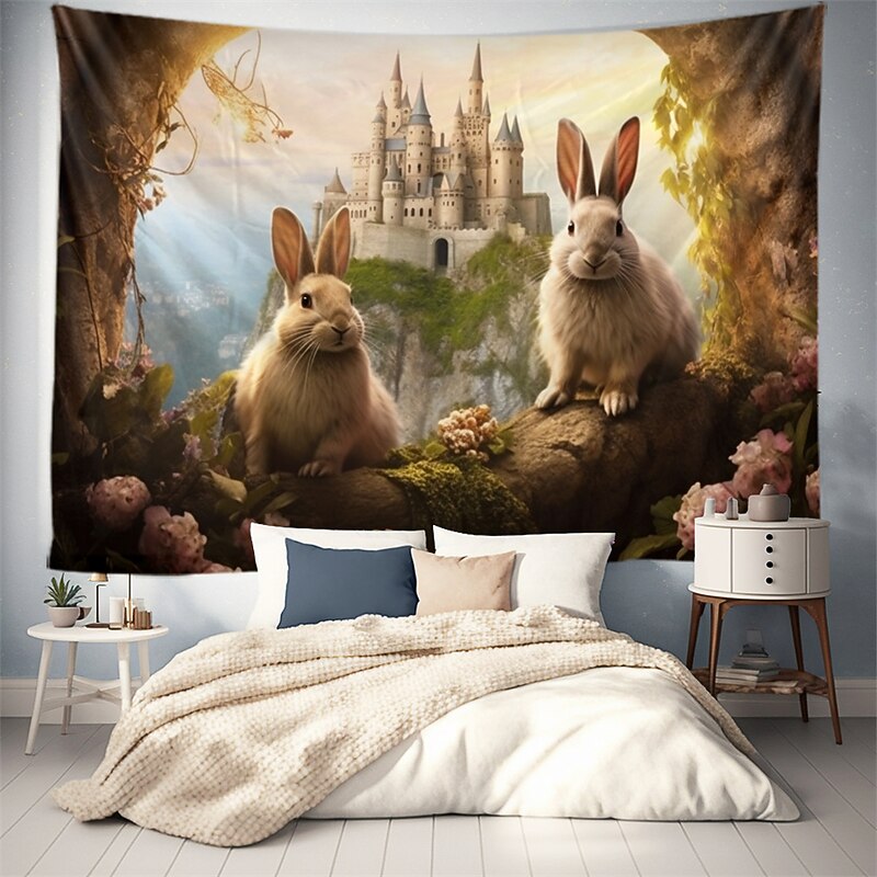 Rabbit Castle Hanging Tapestry Wall Art Large Tapestry Mural Decor Photograph Backdrop Blanket Curtain Home Bedroom Living Room Decoration2
