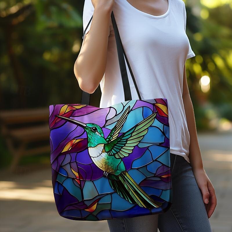 Women's Tote Shoulder Bag Canvas Tote Bag Polyester Shopping Daily Holiday Print Large Capacity Foldable Lightweight Bird Blue Purple Green4