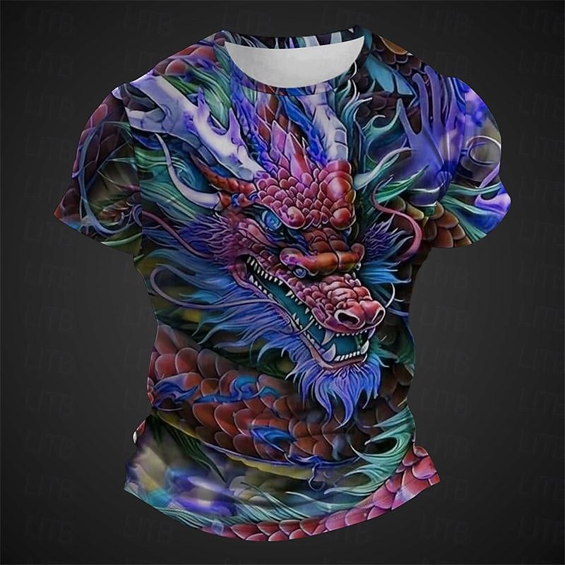 Men's Graphic Animal Dragon T Shirt Short Sleeve T shirt 3D Print Crew Neck Shirt Designer Casual Subculture Sports Outdoor Holiday Going out Light Green Red Burgundy Spring & Summer Clothing Apparel4