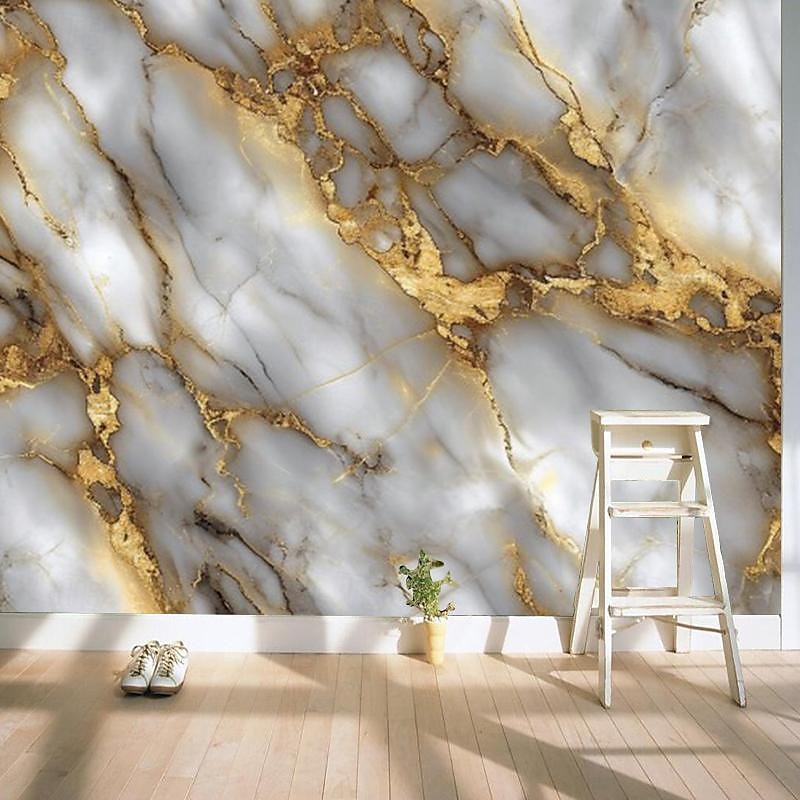 Cool Wallpapers White Gold Marble Wallpaper Wall Mural Wall Covering Sticker Peel and Stick Removable PVC/Vinyl Material Self Adhesive/Adhesive Required Wall Decor for Living Room Kitchen Bathroom3