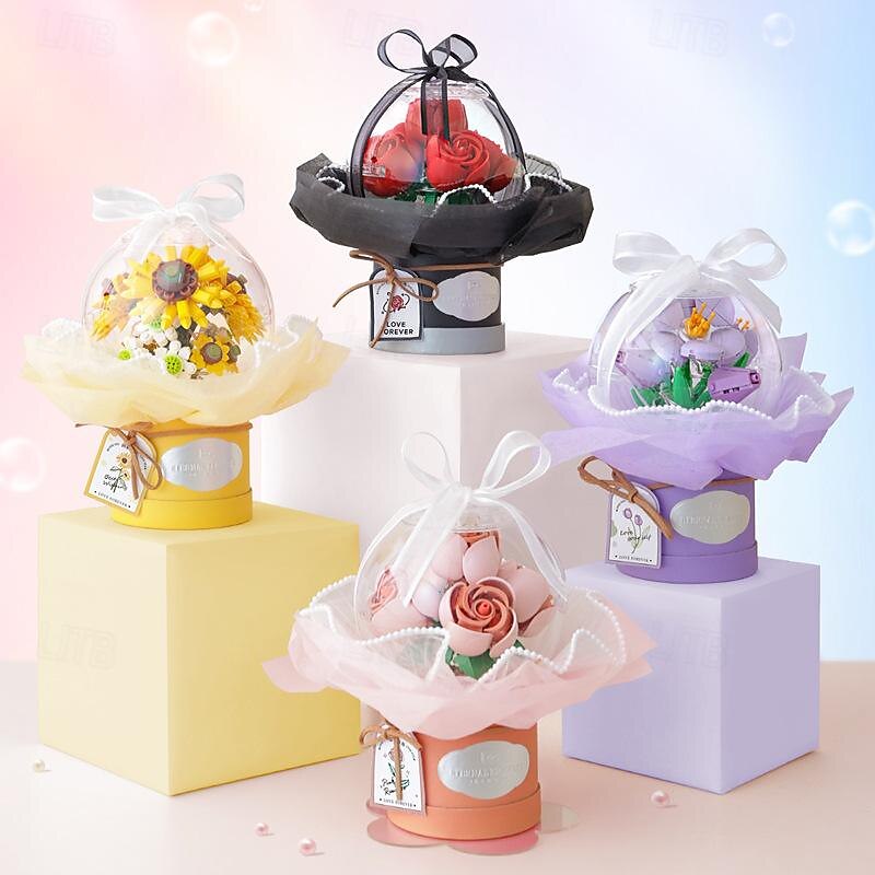Small Particle Simulation Bouquet Assembled With Building Blocks To Give Girlfriend And Best Friend Creative Hug Bucket Gift For Valentine's Day2