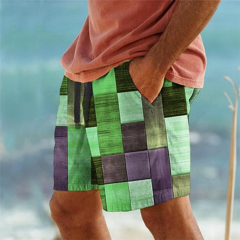Men's Color Block Plaid Checkered Patchwork Swim Trunks Swim Shorts Board Shorts Mid Waist Vacation Hawaiian Holiday Vacation Holiday Beach Drawstring with Mesh lining Elastic Waist Designer Clothing4
