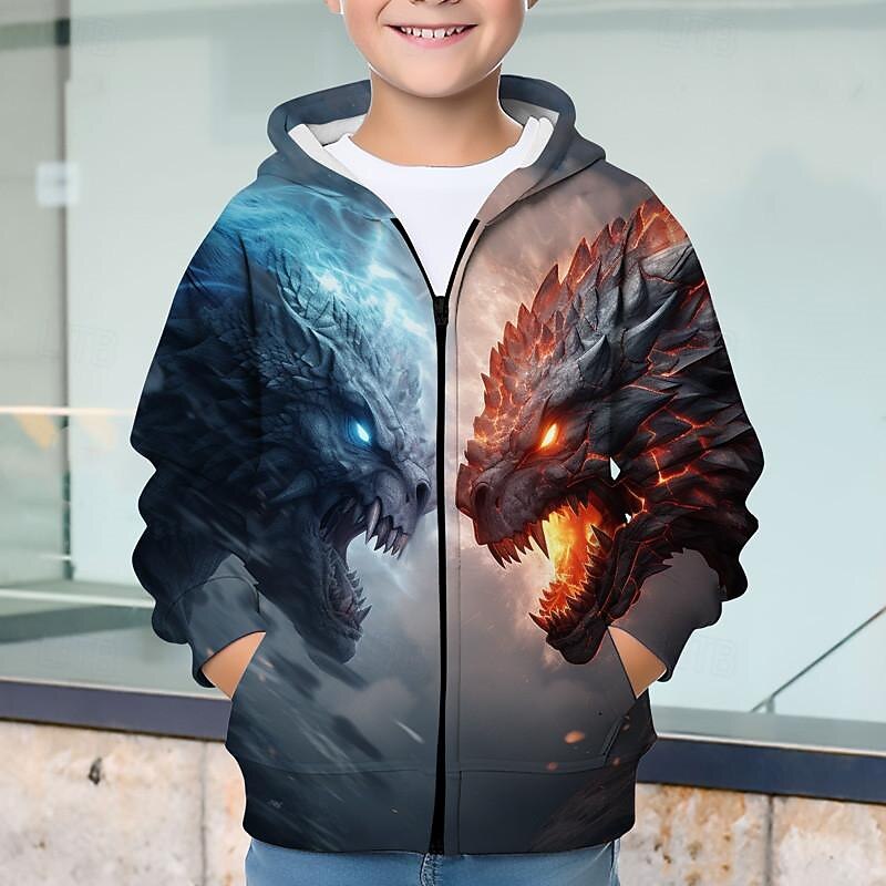 Boys 3D Dragon Hoodie Coat Outerwear Long Sleeve Fall Winter Active Streetwear Cool Kids 3-12 Years Zip Street Daily Regular Fit2