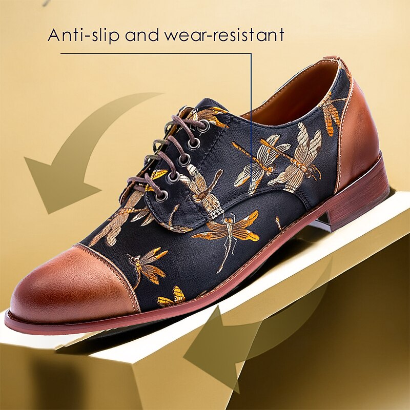 Men's Premium Cowhide Leather Oxford Shoes with Vintage Dragonfly Embroidery - Perfect for Formal Events and Special Occasions 8