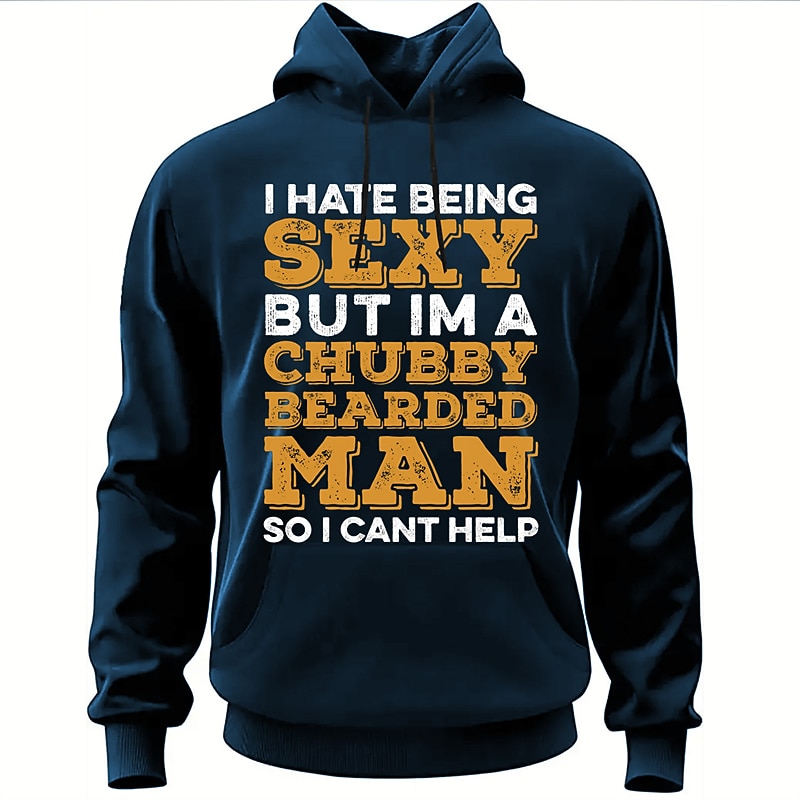 Valentine's Day Men's Graphic Letter Hoodie Hoodies Sweatshirt Fashion Daily Long Sleeve Hooded Vacation Sports Outdoor Holiday Black Navy Blue Print Front Pocket Spring &  Fall Designer