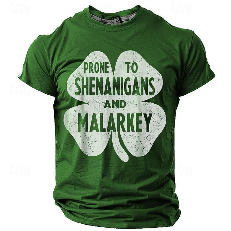 St. Patrick Men's Graphic Four Leaf Clover Shamrock Prone to Shenanigans and Malarkey Lucky Irish T Shirt T shirt Tee Short Sleeve T shirt 3D Print Crew Neck Shirt Daily Designer Casual Sports