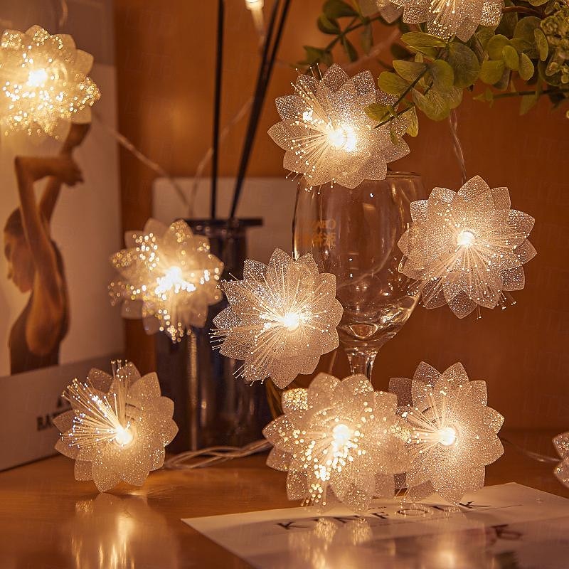 Fiber Optic Flower Fairy String Lights 1.5m 10LEDs 3m 20LEDs Wreaths for Wedding Valentine's Day Birthday Party Christmas Home Theme Party Decoration3