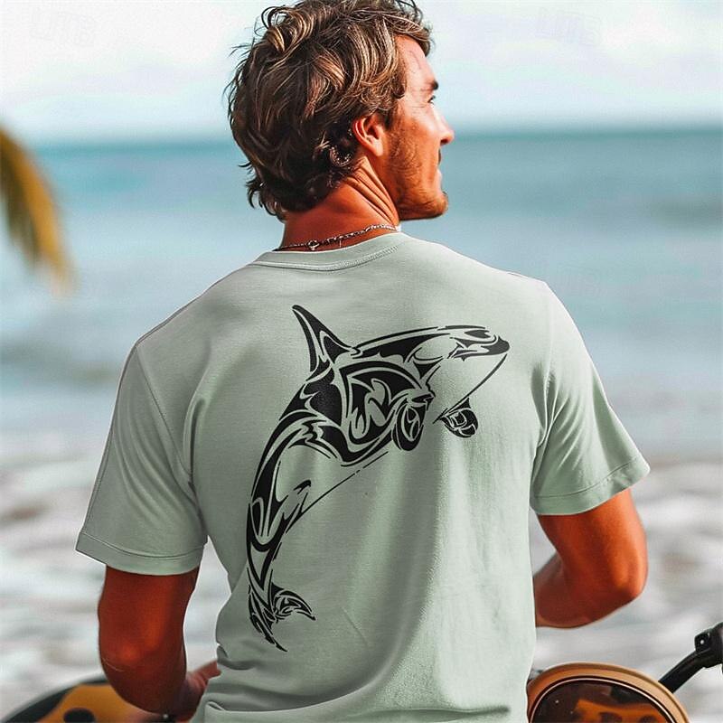 Men's Graphic Animal Shark T Shirt Short Sleeve T shirt 3D Print Crew Neck Shirt Daily Hawaiian Resort Style Sports Outdoor Holiday Going out White Light Green Pink Spring & Summer Clothing Apparel S4