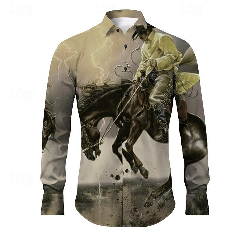 Kentucky Derby Men's Cowboy Shirt Western Shirt Cowboy Shirt Long Sleeve Vintage Western Style Outdoor Street Casual Daily Fall & Winter Turndown Buttons Print Blue Purple Orange Green3