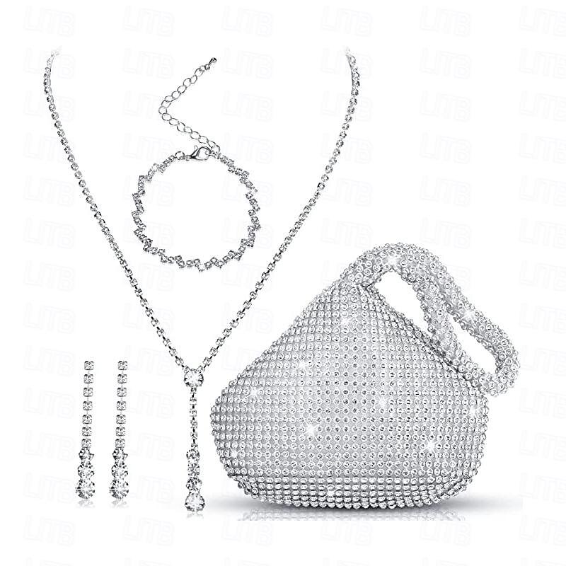 Banquet Bag Nightclub Evening Party Super Flash Accessories Fashionable High-End Diamond Inlaid Earrings Necklace Bracelet Set