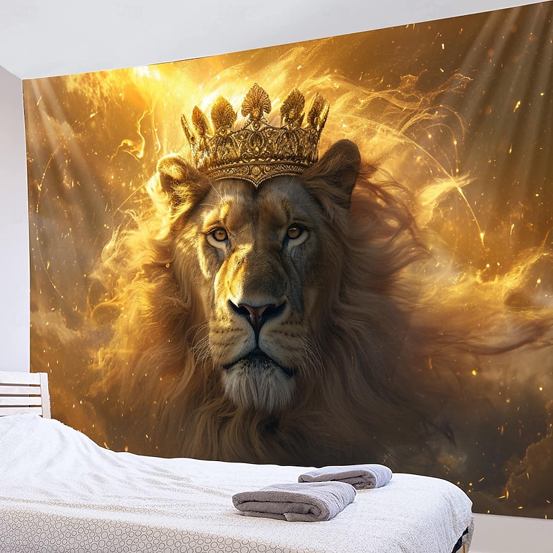 Crown Lion Hanging Tapestry Wall Art Large Tapestry Mural Decor Photograph Backdrop Blanket Curtain Home Bedroom Living Room Decoration4