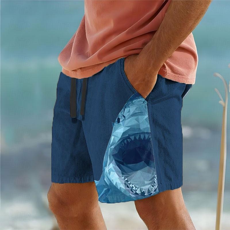 Men's Shark Swim Shorts Board Shorts Swimming Trunks Mid Waist Vacation Hawaiian Holiday Vacation Holiday Beach Drawstring with Mesh lining Elastic Waist Designer Clothing Apparel3
