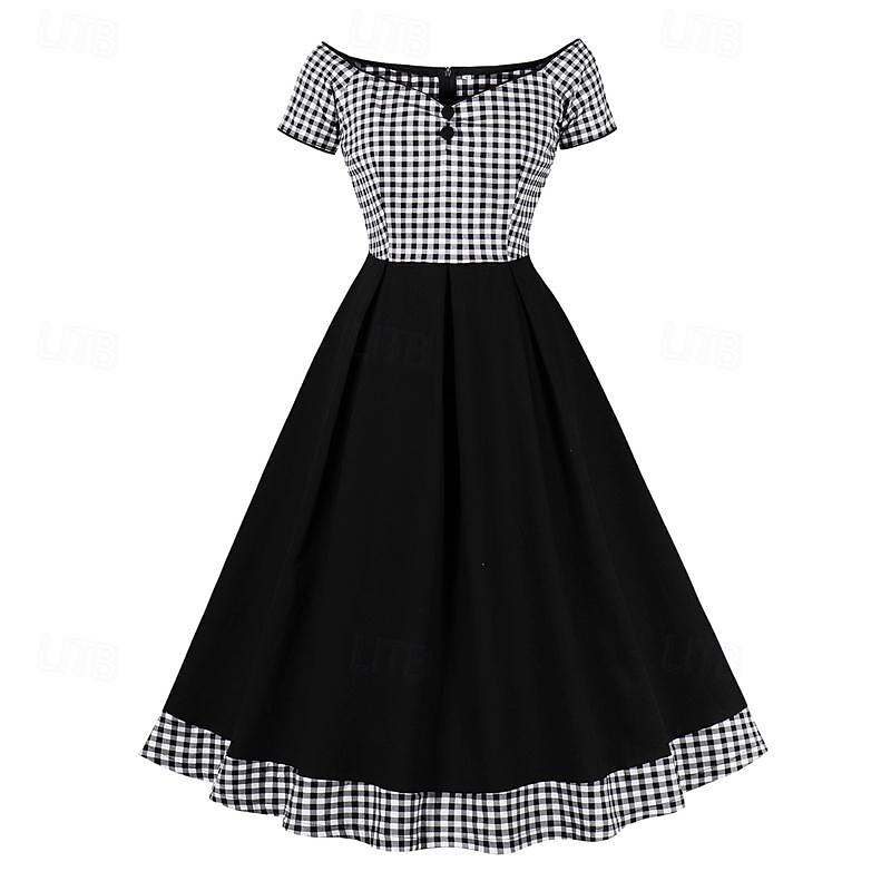 Retro Vintage 1950s Vintage Dress Cocktail Dress Swing Dress Flare Dress Plaid Checkered Checkered Gingham Fancy Dress Women's Masquerade Party / Evening Bachelorette Party Adults' Dress Homecoming3