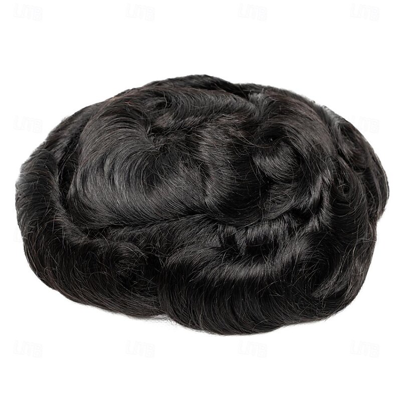 Toupee for Men Fine Mono 100% Human Hair Mens Toupee Medium Heavy Density Hair Replacement System for Men Poly Skin Around Mens Hairpieces6X8 7X93