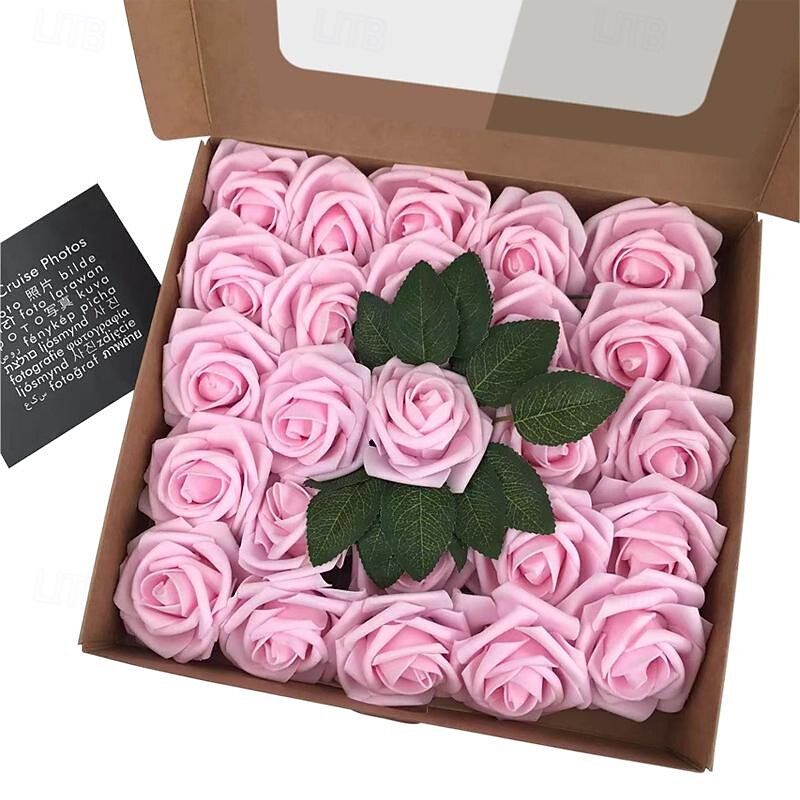 25 Roses European Gift Box Foam Pe Roses With Stem And Artificial Flower Holder For Valentine's Day3