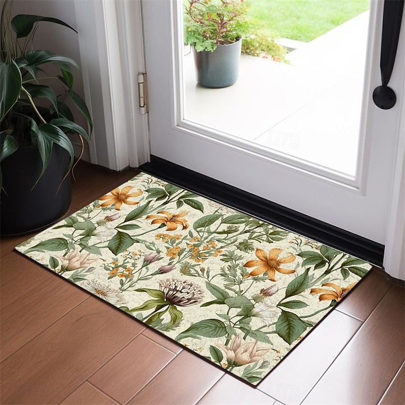 Green Yellow Floral Doormat Floor Mats Washable Rugs Kitchen Mat Non-Slip Oil Proof Rug Indoor Outdoor Mat Bedroom Decor Bathroom Mat Entrance Rug3