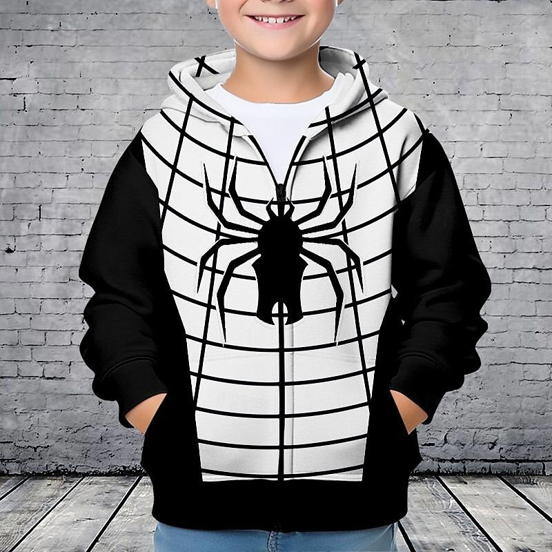 Boys 3D Spider Hoodie Coat Outerwear Long Sleeve Fall Winter Active Streetwear Cool Kids 3-12 Years Zip Street Daily Regular Fit4