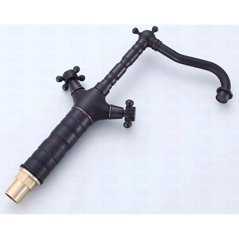 Traditional Brass Bathroom Sink Faucet,Black Oil-rubbed Bronze Deck Mounted Two Handles One Hole Bath Taps with Zinc Alloy Handle,Hot and Cold Switch and Ceramic Valve4