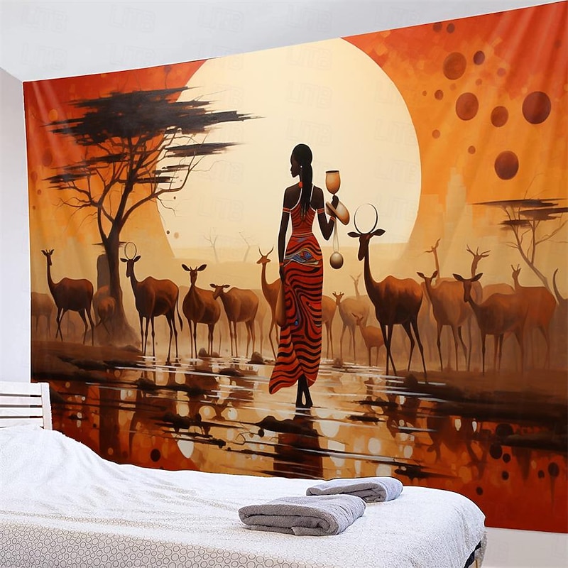 African Folk Art Hanging Tapestry Wall Art Large Tapestry Mural Decor Photograph Backdrop Blanket Curtain Home Bedroom Living Room Decoration 8