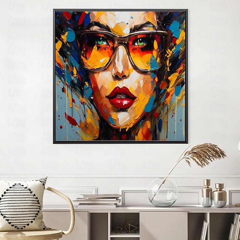 Hand painted Woman Face painting Wall Art Figurative Painting Women Face Art handmade Colorful Acrylic Painting Creative Abstract painting Modern Wall Art Modern Canvas for living room decoration2
