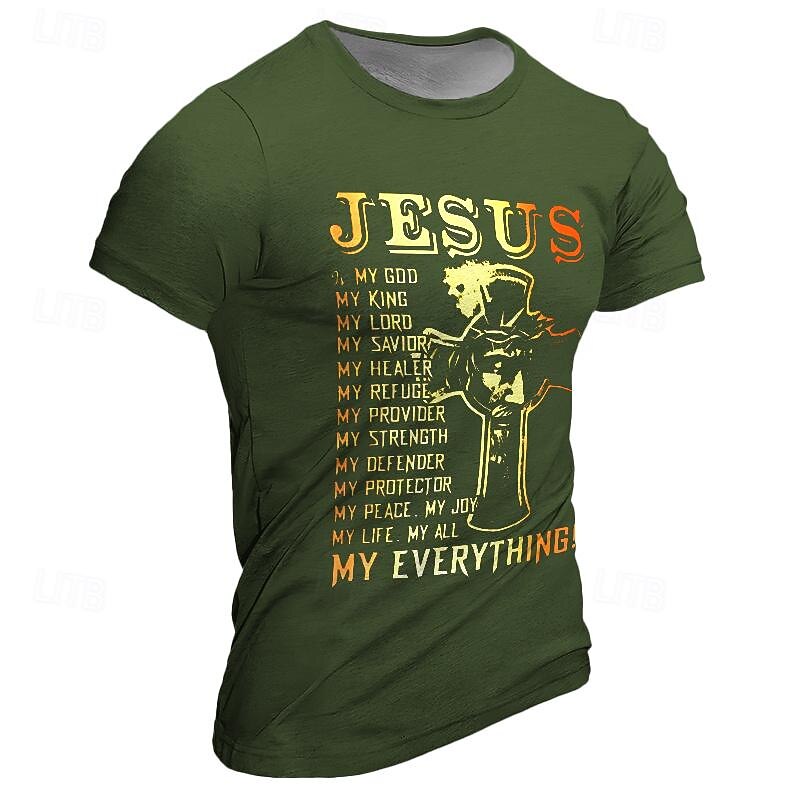 Men's Graphic Letter Jesus T Shirt Short Sleeve T shirt 3D Print Crew Neck Shirt Daily Designer Casual Sports Outdoor Holiday Going out Black Navy Blue Brown Spring & Summer Clothing Apparel S M L XL3