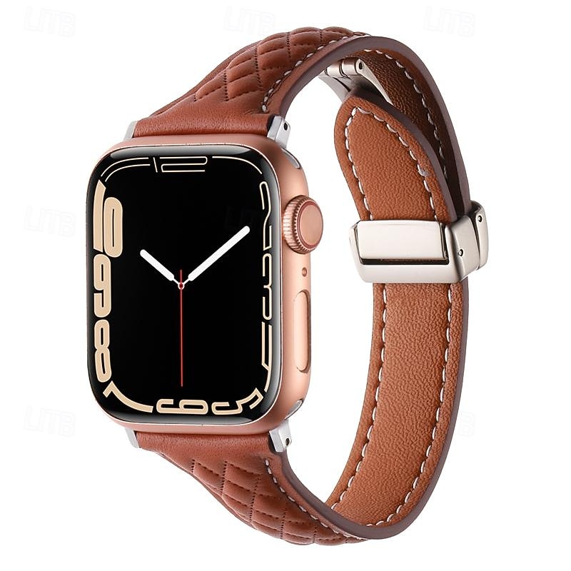 Leather Link Compatible with Apple Watch band 38mm 40mm 41mm 42mm 44mm 45mm 49mm Rugged Magnetic Clasp Luxury Genuine Leather Strap Replacement Wristband for iwatch Ultra 2 Series 9 8 7 SE 6 5 4 3 2 13