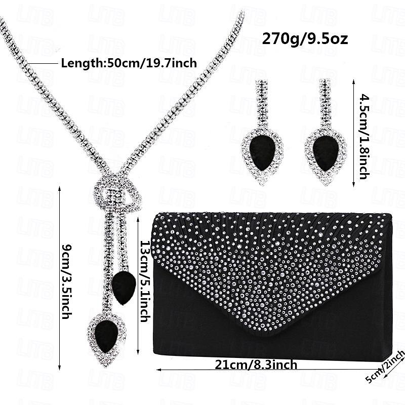 Bride Jewelry Set Tassel Earrings Water Drop Necklace Women's Silk Hot Diamond Dinner Bag Three Piece Set Women's3