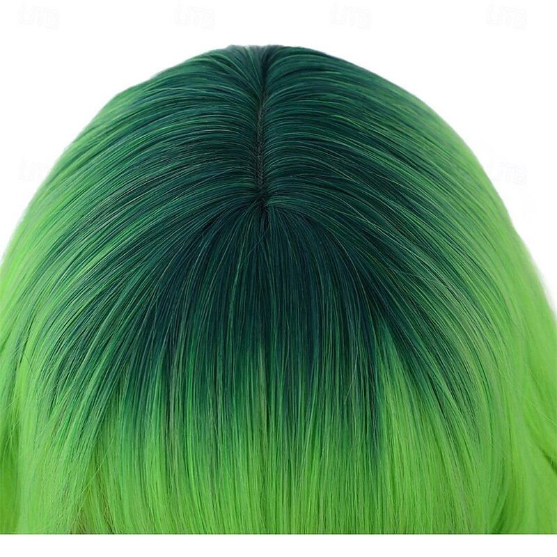 14 Inches Green Ombre Wig with Bangs Women Girls Short Curly Wavy Bob Wig Shoulder Synthetic Carnival Party Wigs St.Patrick's Day Wigs2